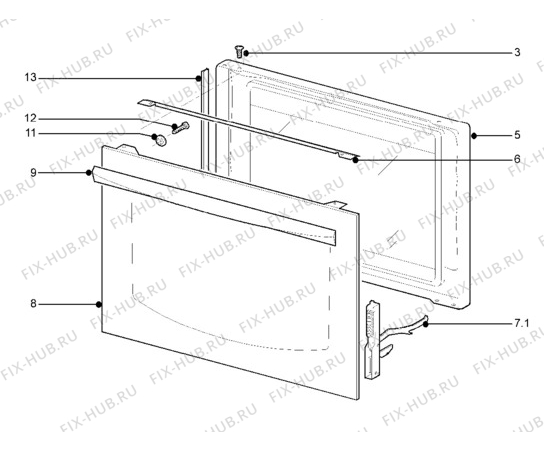 Взрыв-схема плиты (духовки) Electrolux ES635W - Схема узла Door, main (large)